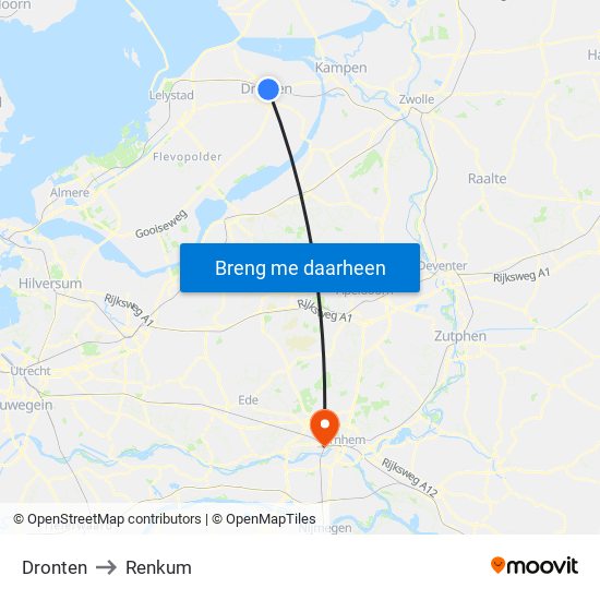 Dronten to Renkum map