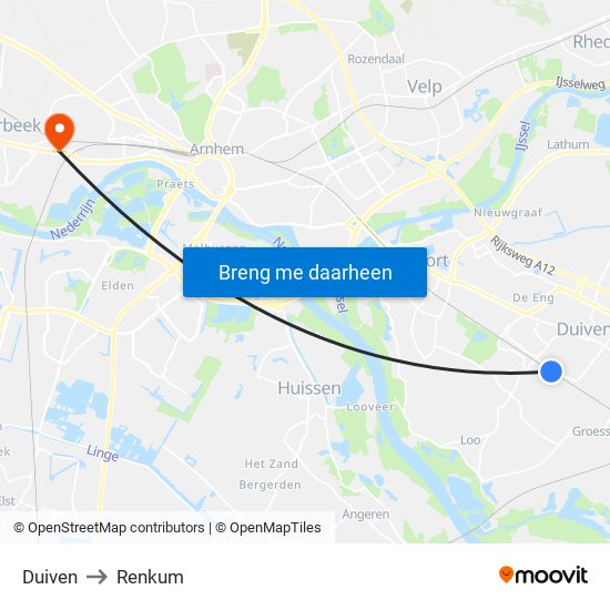 Duiven to Renkum map