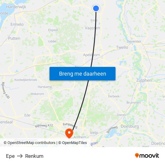 Epe to Renkum map