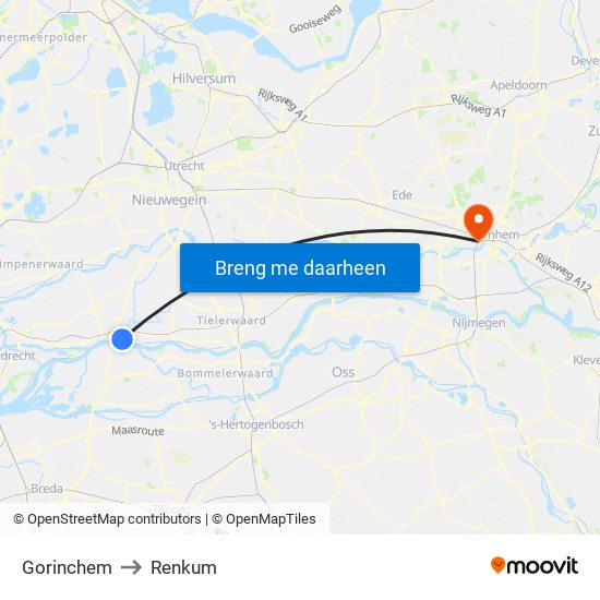 Gorinchem to Renkum map