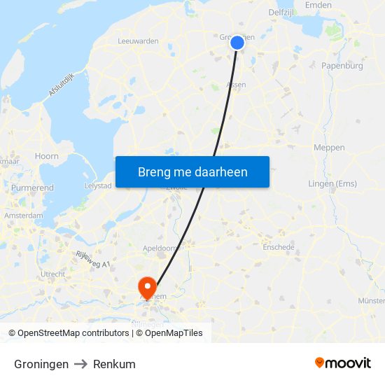 Groningen to Renkum map