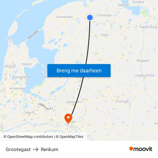 Grootegast to Renkum map