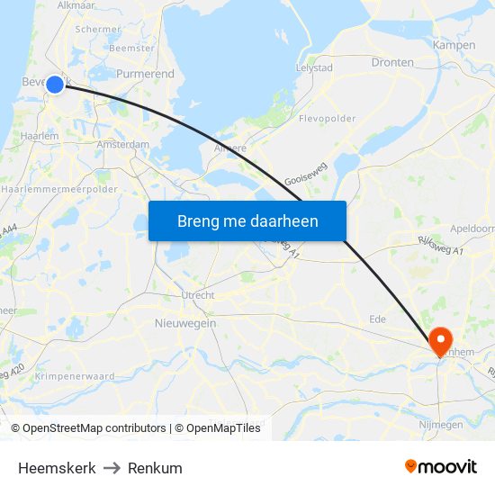 Heemskerk to Renkum map