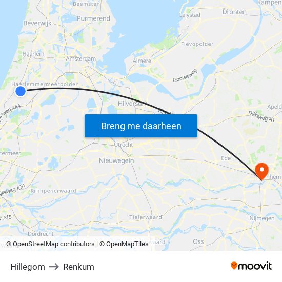 Hillegom to Renkum map