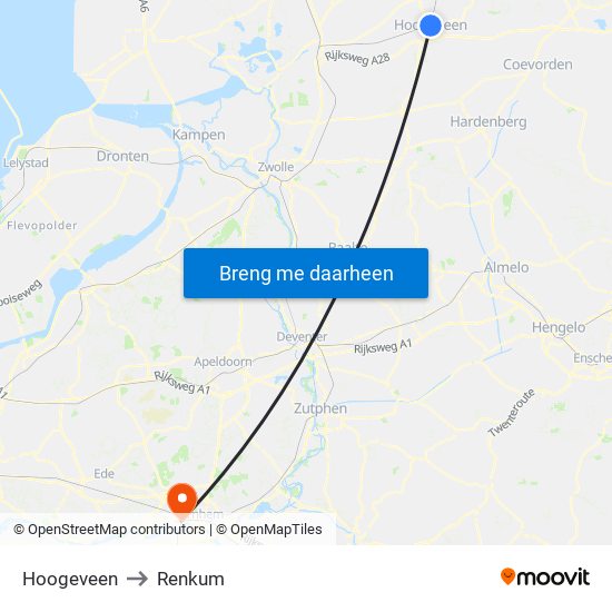 Hoogeveen to Renkum map