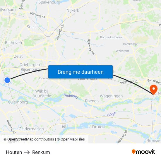 Houten to Renkum map