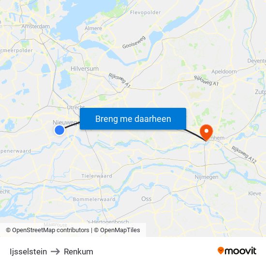 Ijsselstein to Renkum map