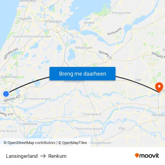 Lansingerland to Renkum map