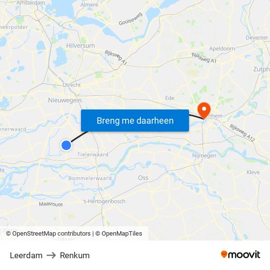 Leerdam to Renkum map