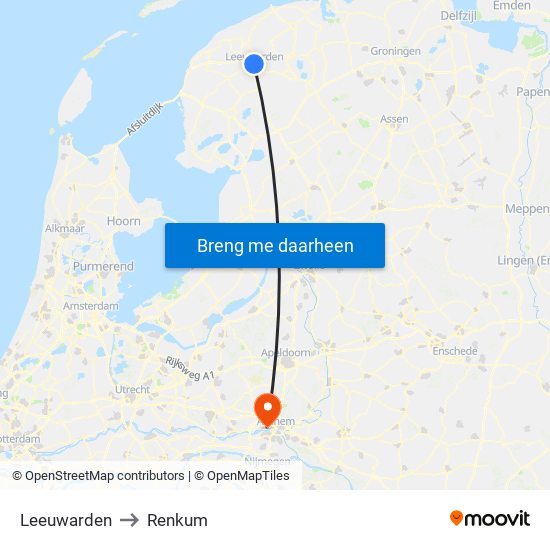 Leeuwarden to Renkum map