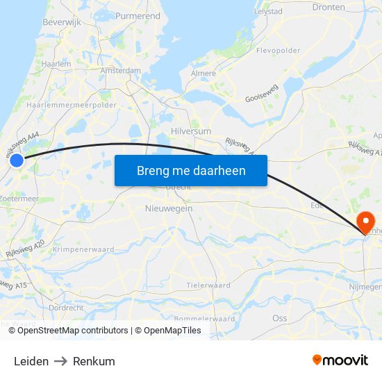 Leiden to Renkum map