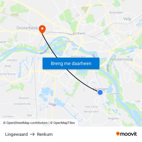 Lingewaard to Renkum map