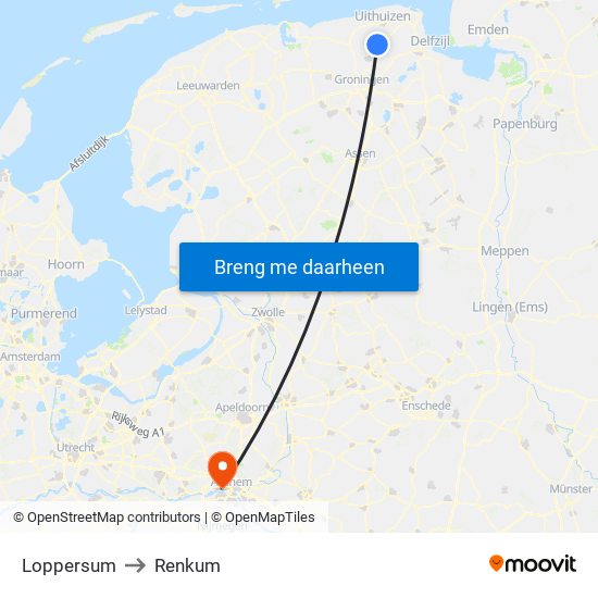 Loppersum to Renkum map