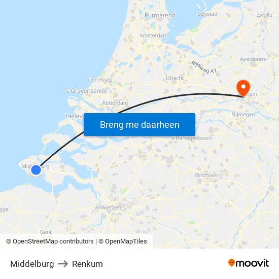 Middelburg to Renkum map