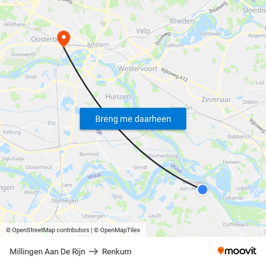 Millingen Aan De Rijn to Renkum map