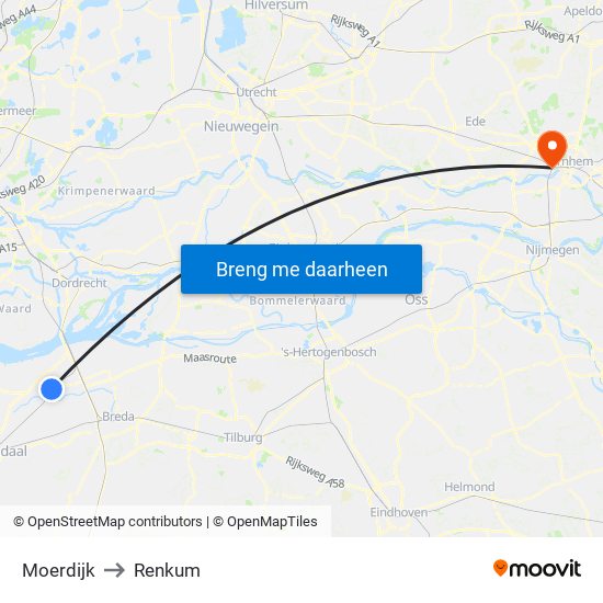 Moerdijk to Renkum map