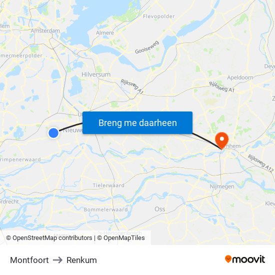 Montfoort to Renkum map