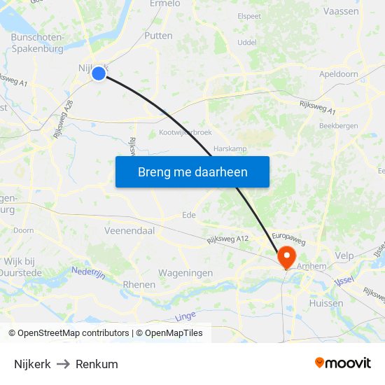 Nijkerk to Renkum map