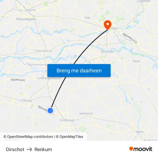 Oirschot to Renkum map