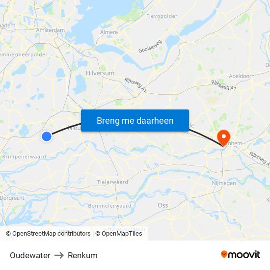 Oudewater to Renkum map