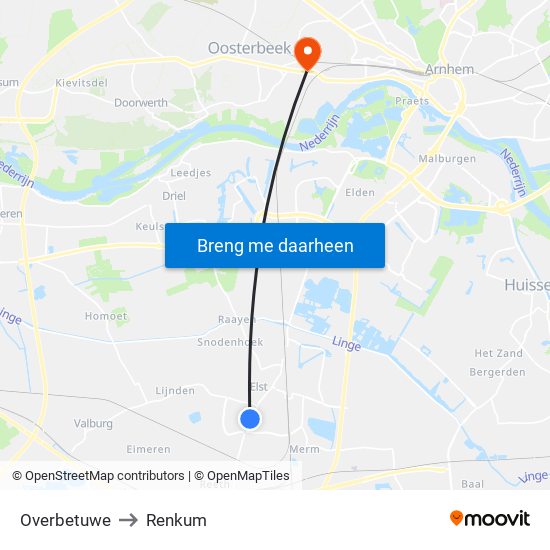 Overbetuwe to Renkum map