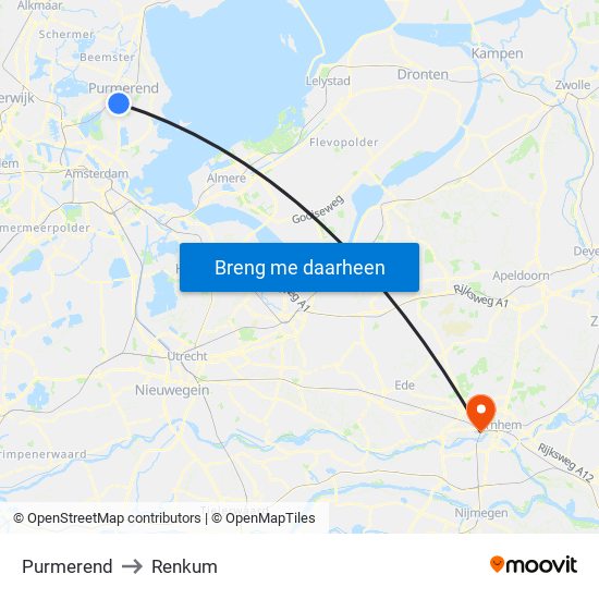 Purmerend to Renkum map