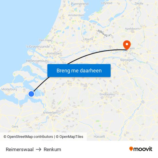 Reimerswaal to Renkum map