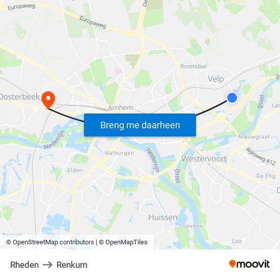 Rheden to Renkum map