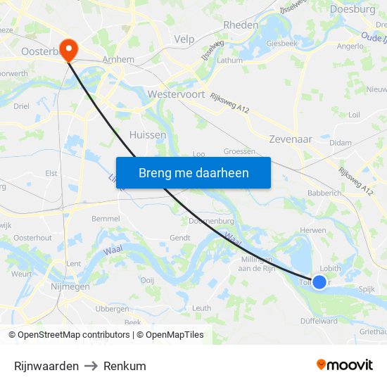 Rijnwaarden to Renkum map