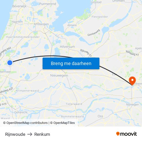 Rijnwoude to Renkum map