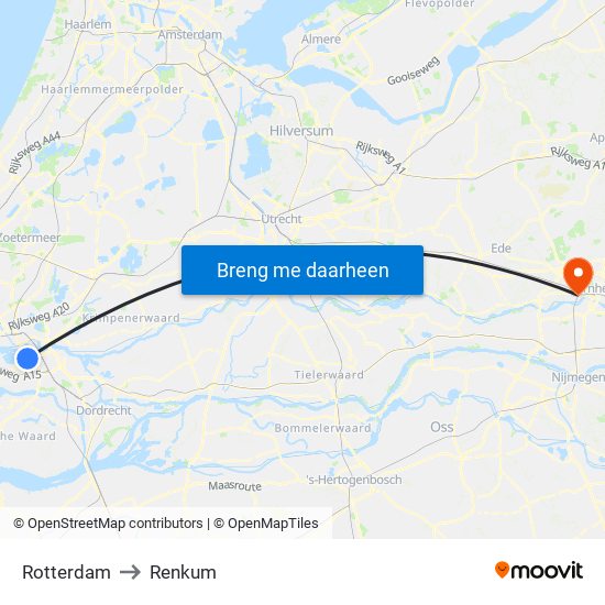 Rotterdam to Renkum map