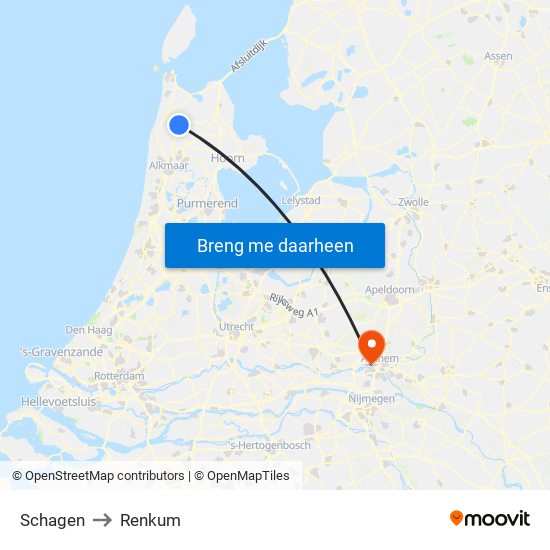 Schagen to Renkum map