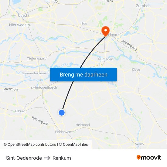 Sint-Oedenrode to Renkum map