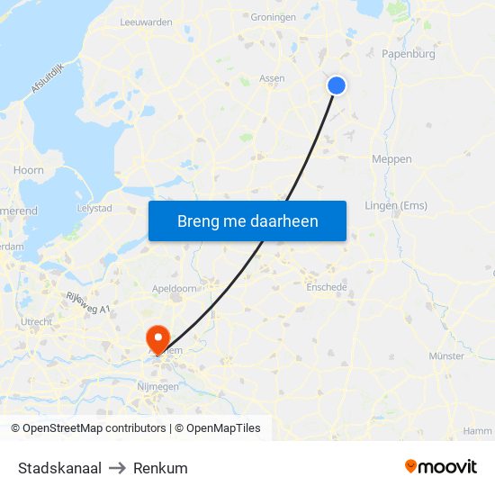 Stadskanaal to Renkum map