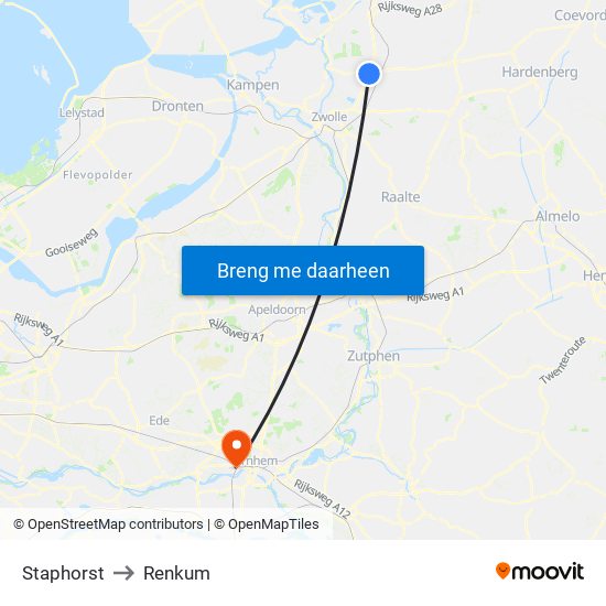 Staphorst to Renkum map