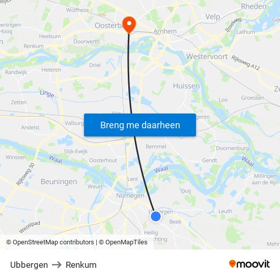 Ubbergen to Renkum map