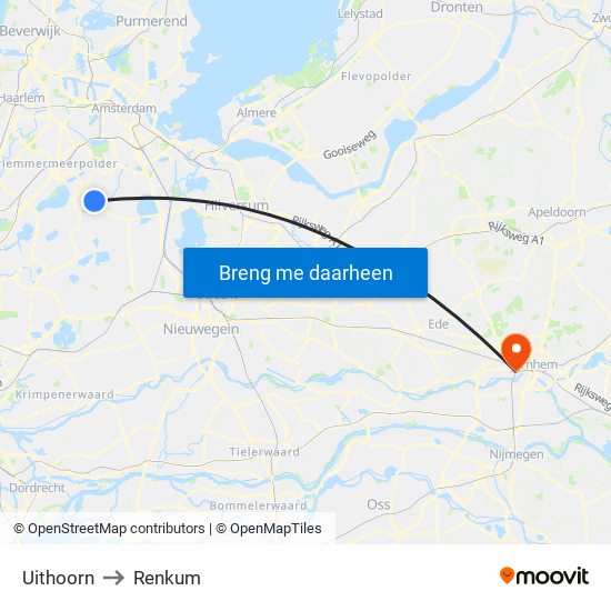 Uithoorn to Renkum map
