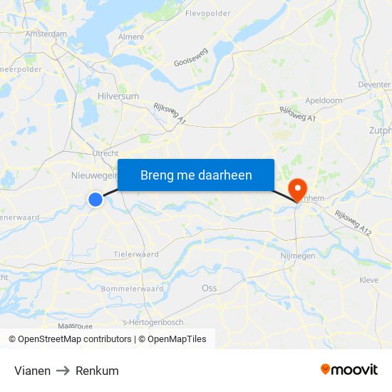 Vianen to Renkum map