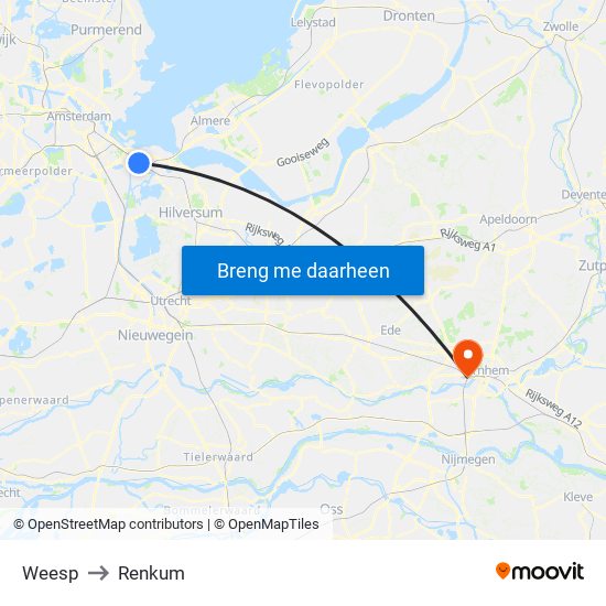 Weesp to Renkum map