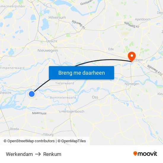 Werkendam to Renkum map