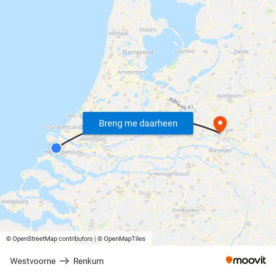 Westvoorne to Renkum map