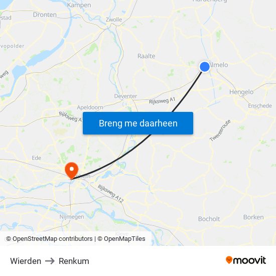 Wierden to Renkum map