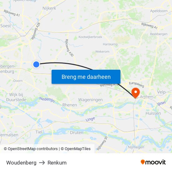 Woudenberg to Renkum map