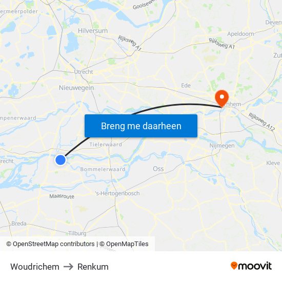 Woudrichem to Renkum map