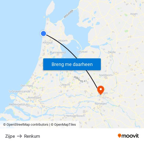 Zijpe to Renkum map