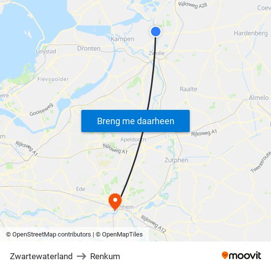 Zwartewaterland to Renkum map