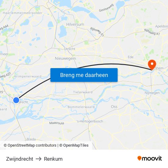 Zwijndrecht to Renkum map