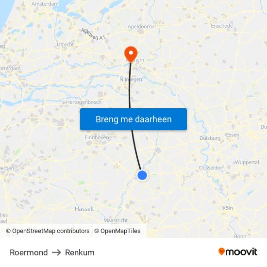 Roermond to Renkum map