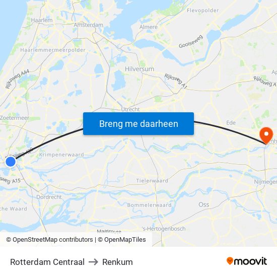 Rotterdam Centraal to Renkum map