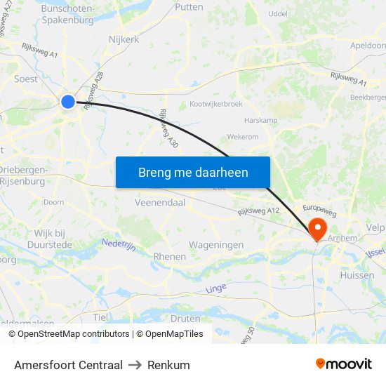 Amersfoort Centraal to Renkum map